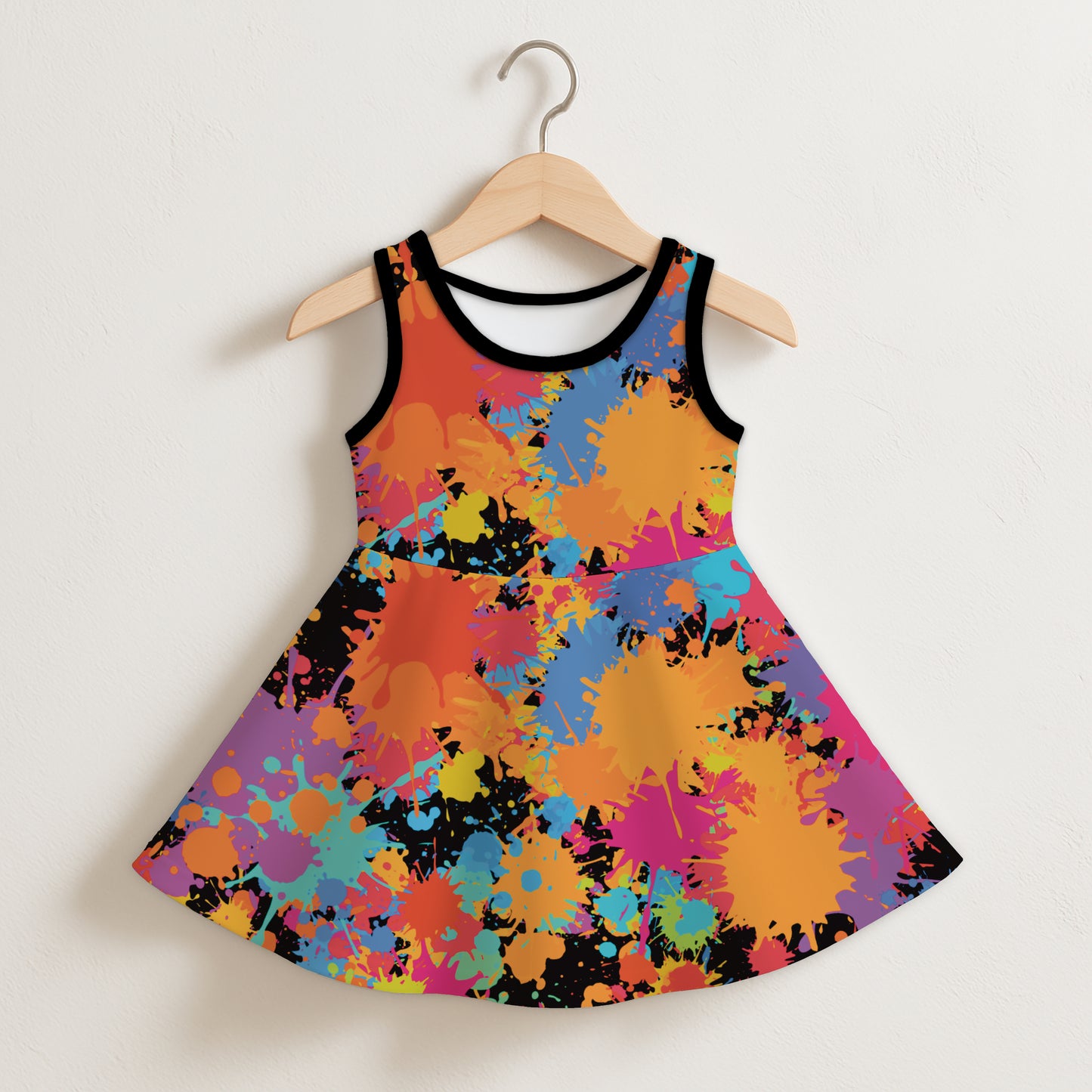 Girls Rainbow Paint Splatter Sleeveless Dress
