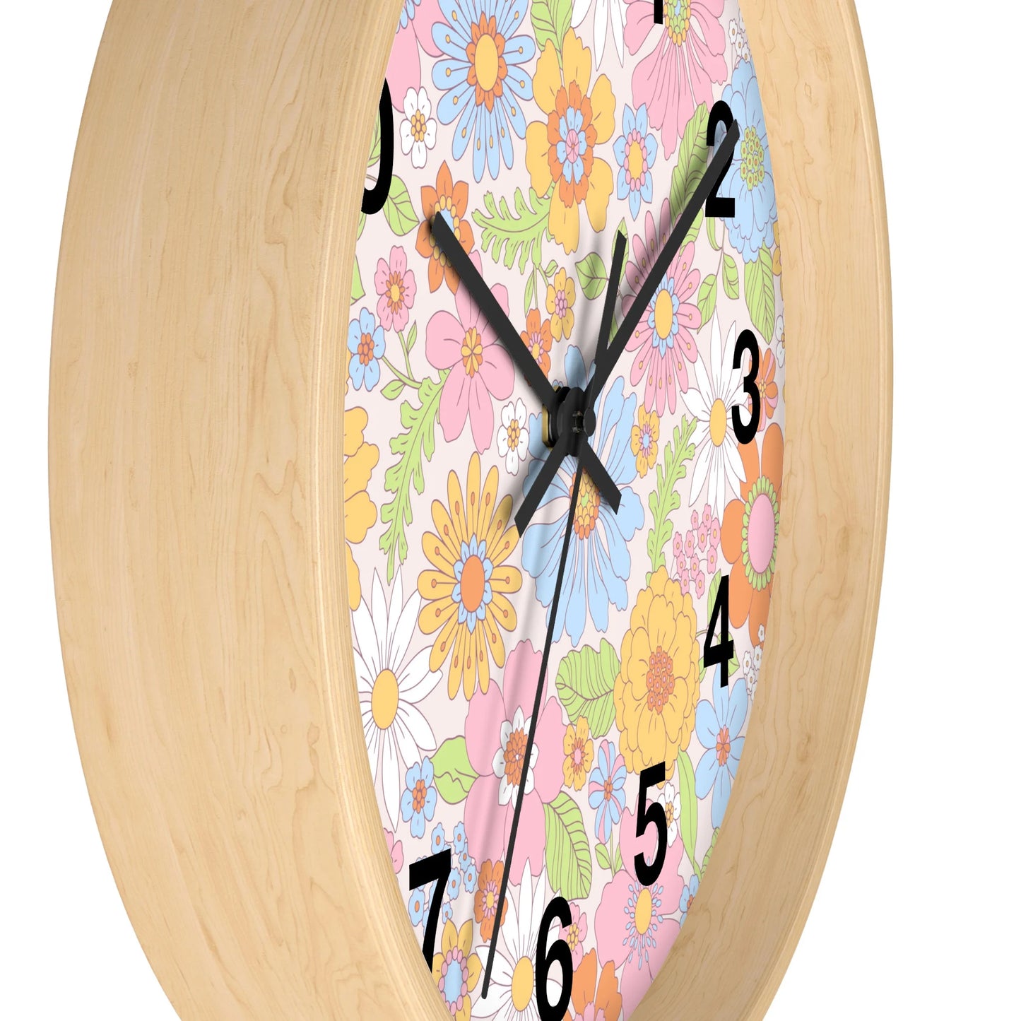 Colorful Retro Flowers Silent Wood Wall Clock