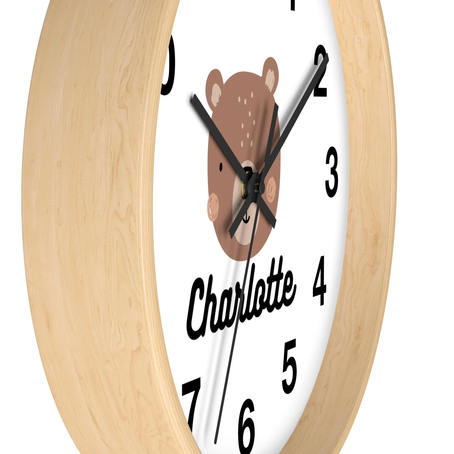 Kids Custom Name Bear Face Silent Wood Wall Clock