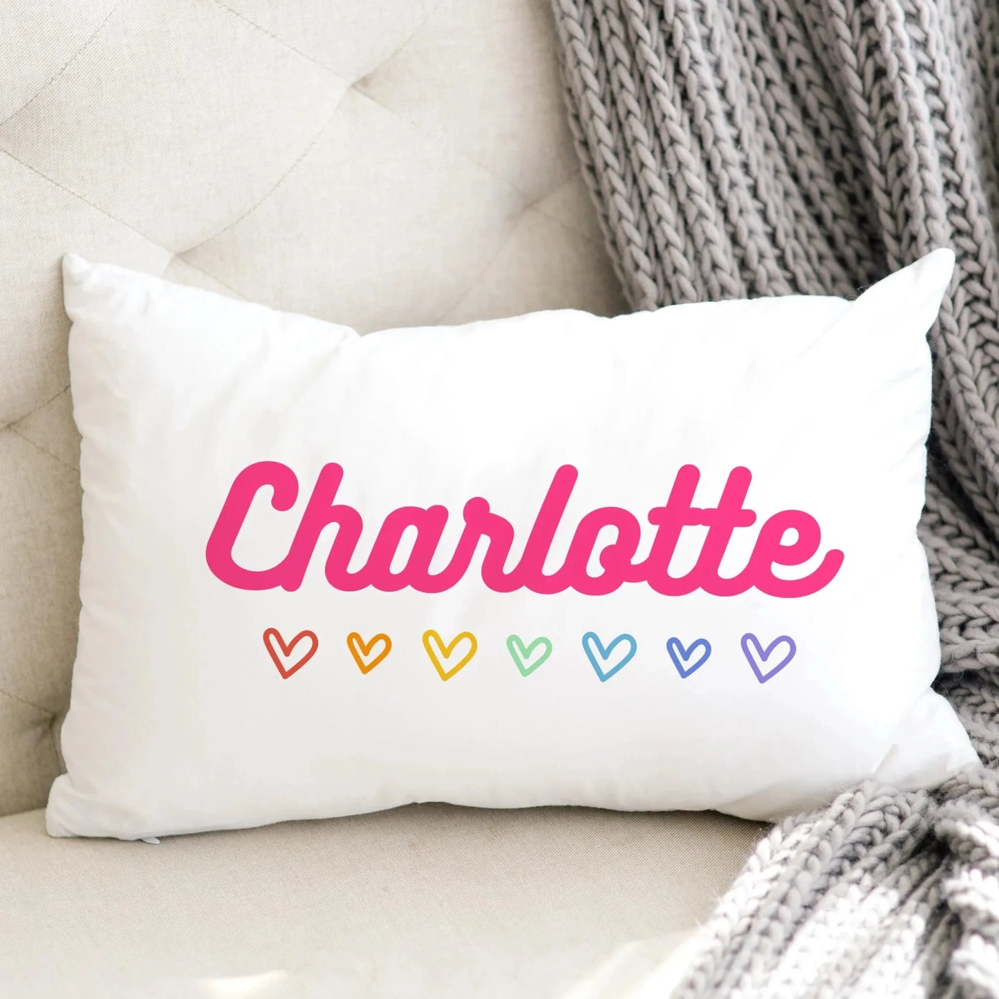 Kids Custom Rainbow Heart Name Pillowcase