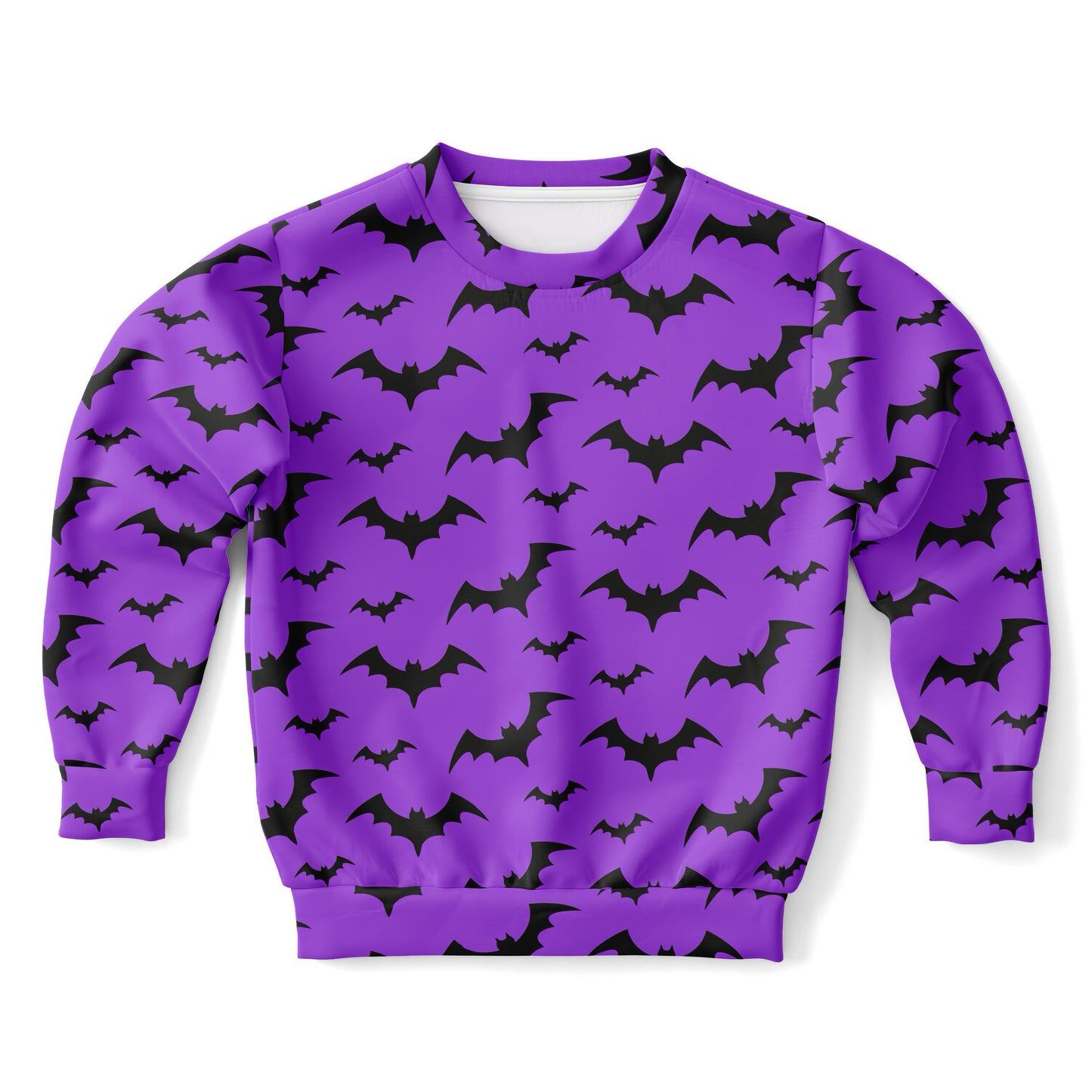 Kids Purple Bats Halloween Sweatshirt – Cozy Cotton Fleece or Lightweight Sports Fabric