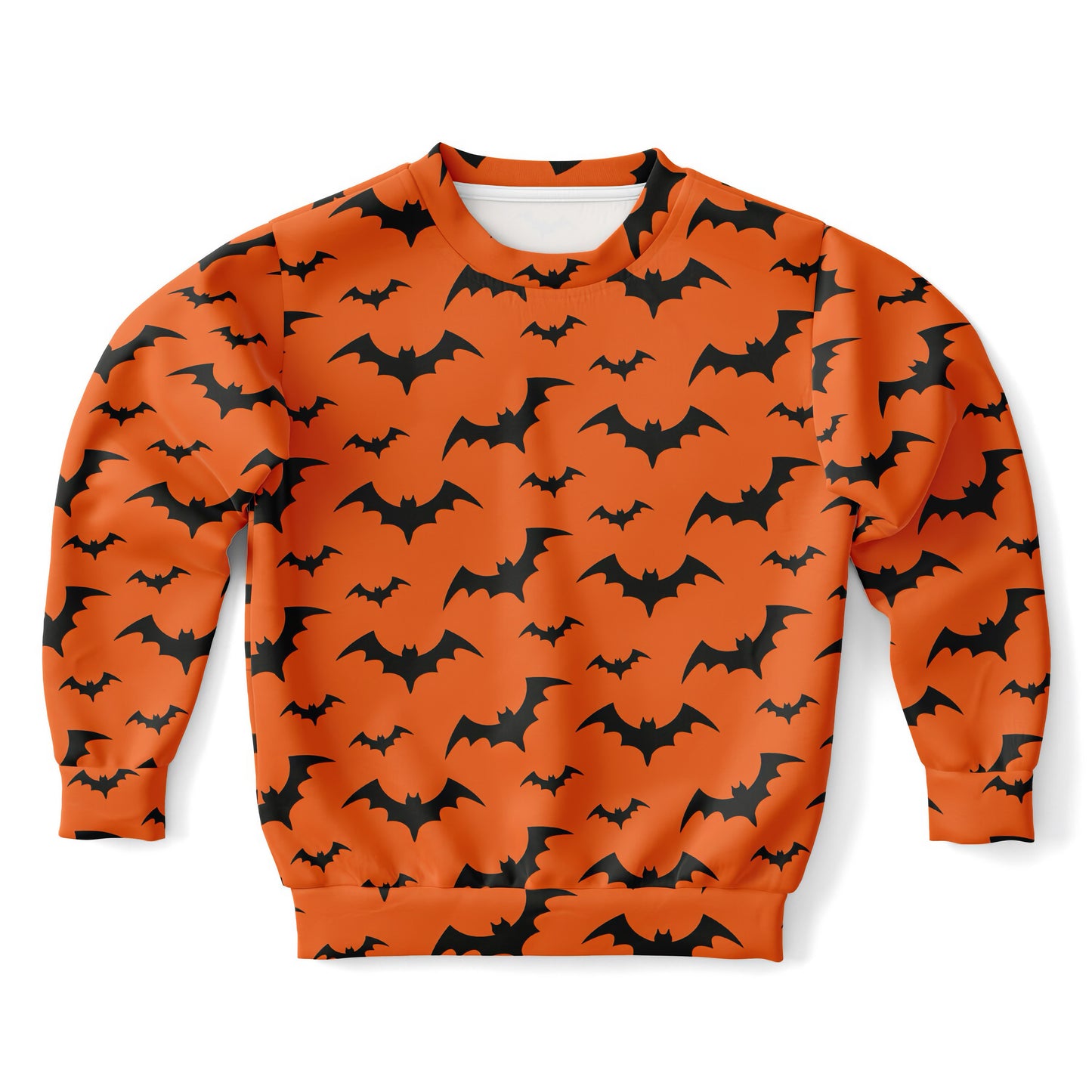 Kids Orange Bats Halloween Sweatshirt – Cozy Cotton Fleece or Lightweight Sports Fabric