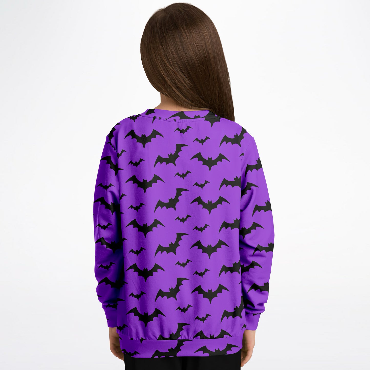 Kids Purple Bats Halloween Sweatshirt – Cozy Cotton Fleece or Lightweight Sports Fabric