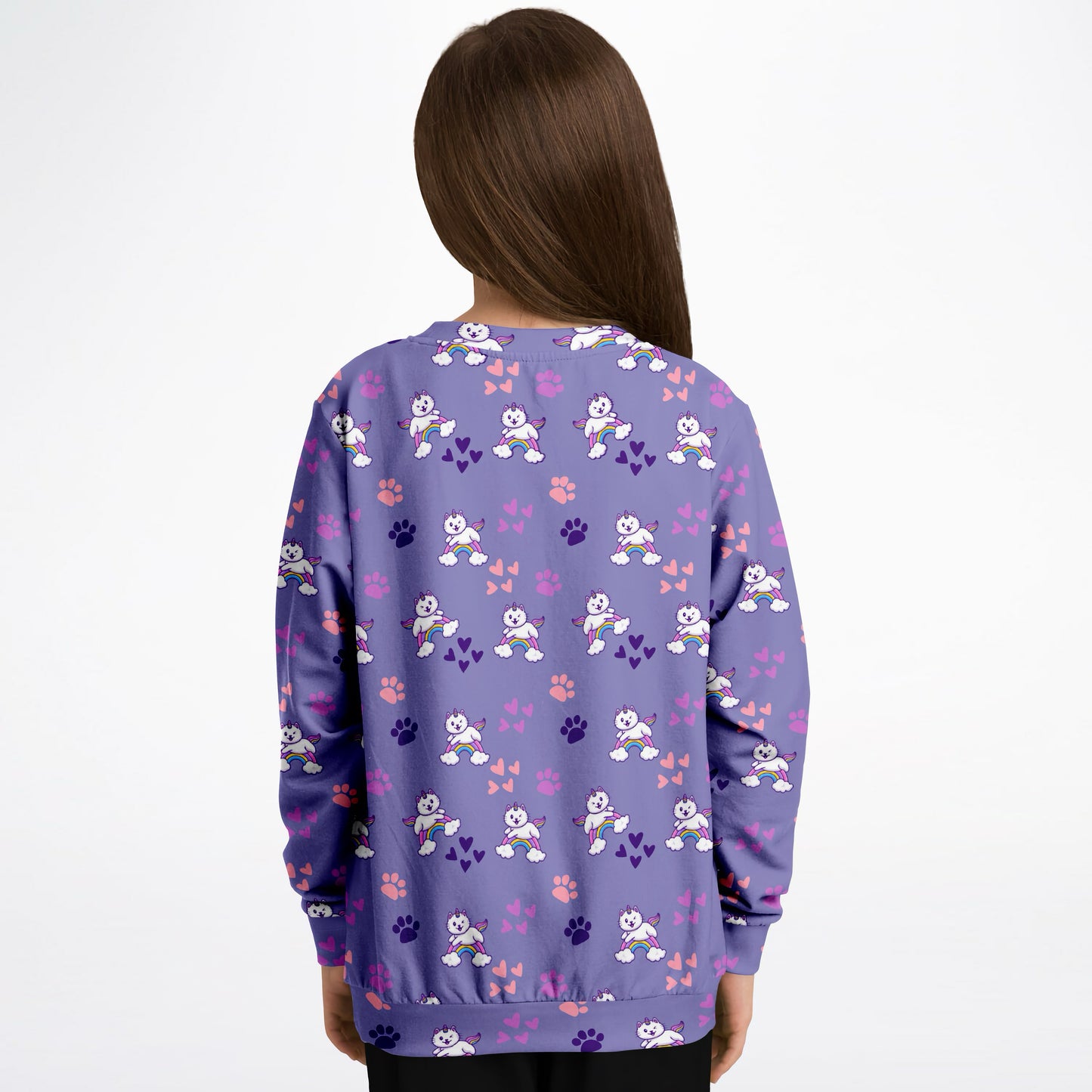 Girls Purple Caticorns Sweatshirt – Cozy Cotton Fleece or Lightweight Sports Fabric