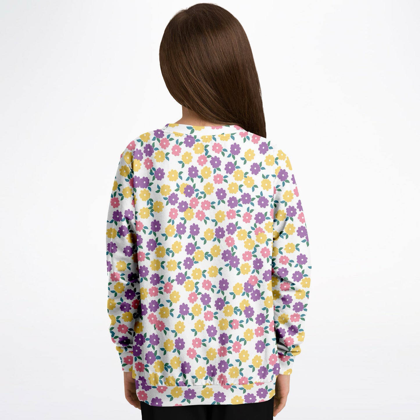 Girls Colorful Floral Sweatshirt – Cozy Cotton Fleece or Lightweight Sports Fabric