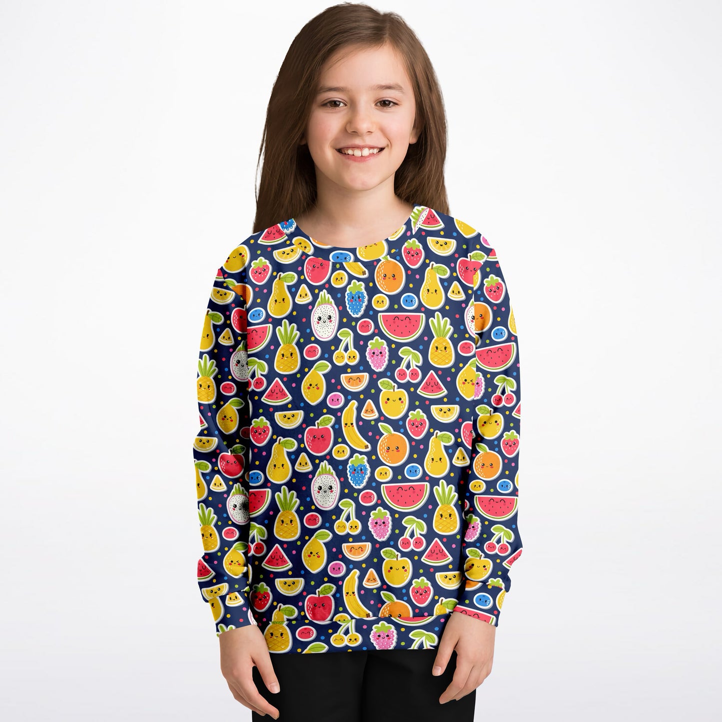 Girls Emoji Fruit Sweatshirt – Cozy Cotton Fleece or Lightweight Sports Fabric
