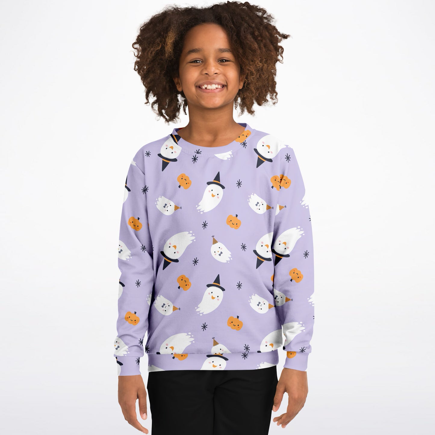 Girls Witch Ghost Halloween Sweatshirt – Cozy Cotton Fleece or Lightweight Sports Fabric