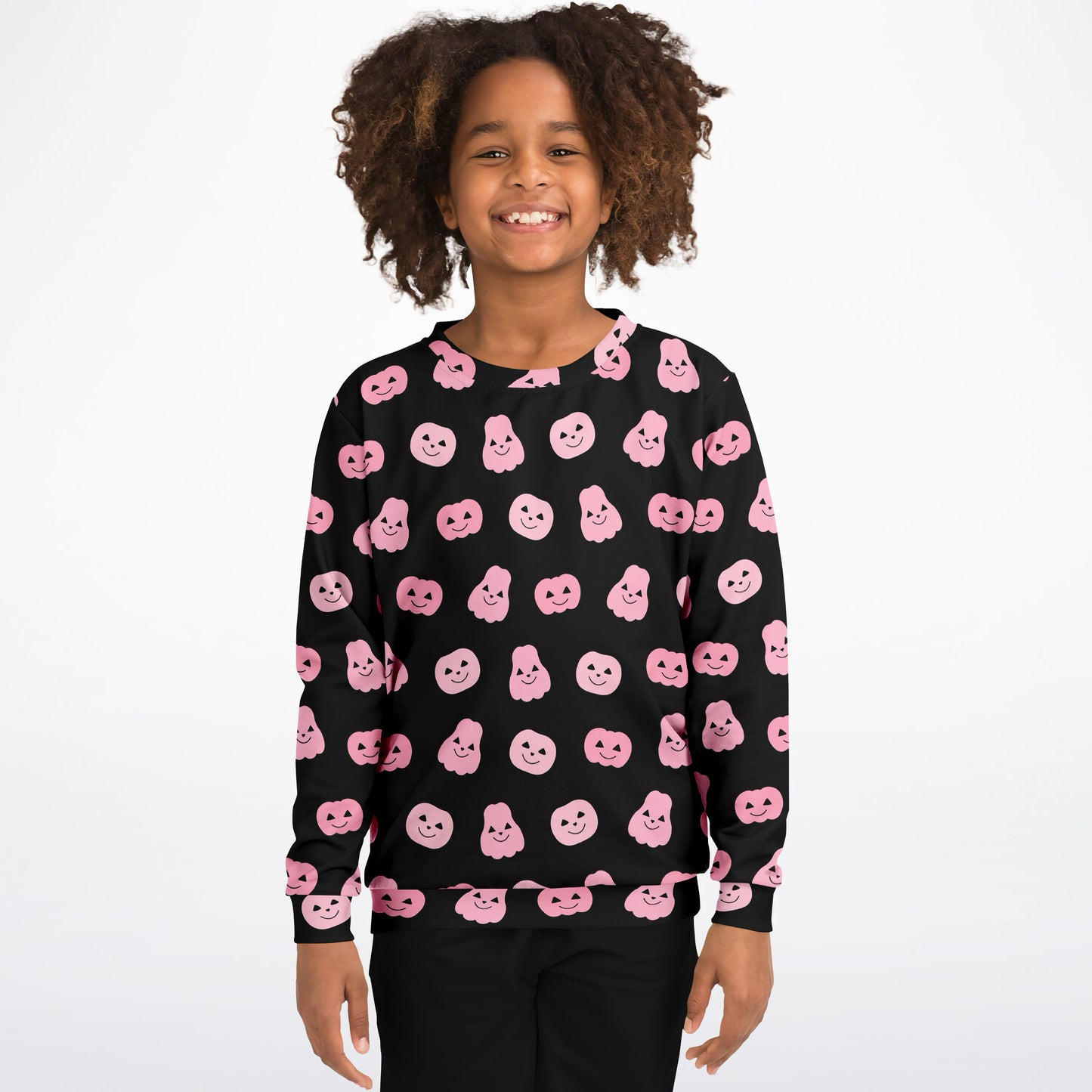 Girls Pink Pumpkins Halloween Sweatshirt – Cozy Cotton Fleece or Lightweight Sports Fabric