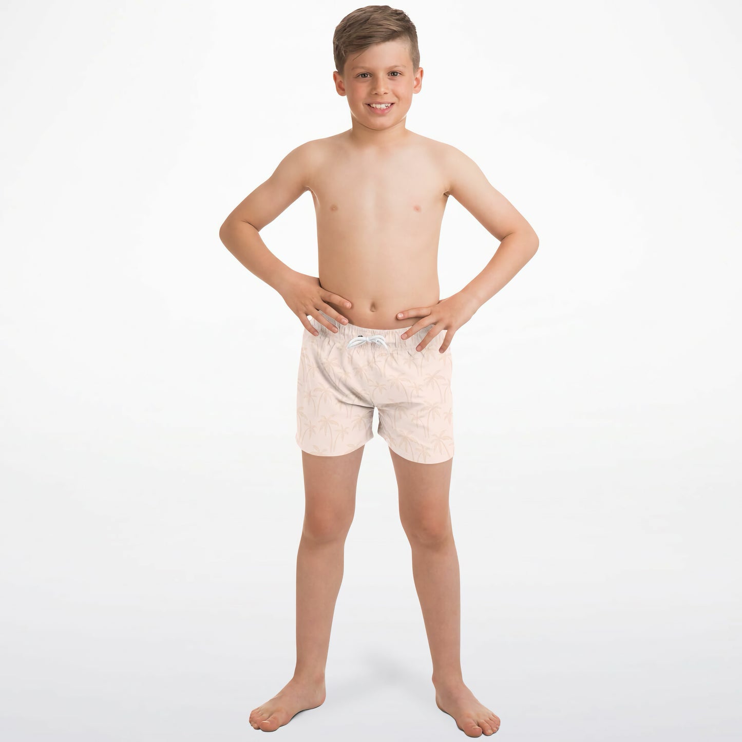 Boys Light Peach Palm Tree Quick Drying Swim Trunks