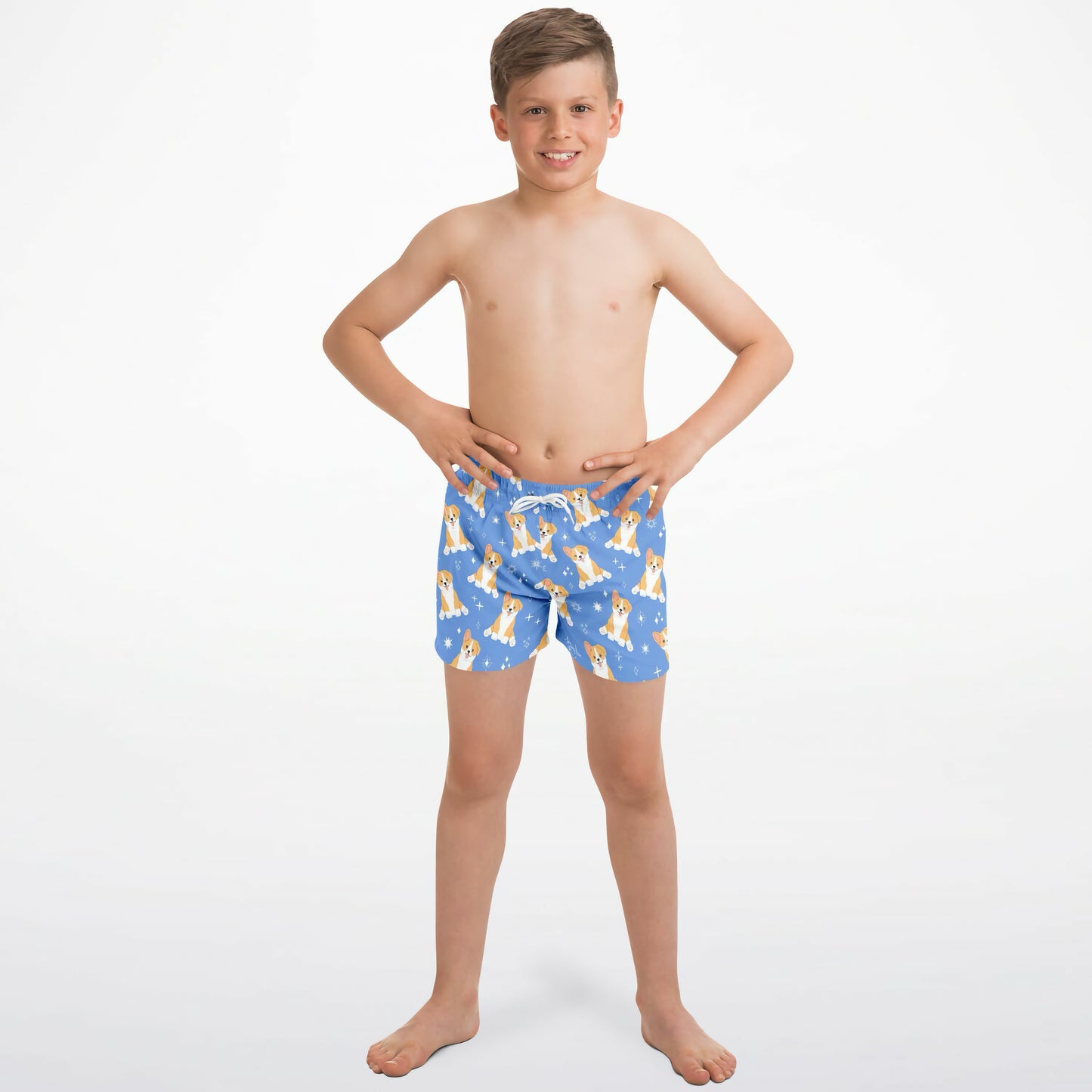Boys Blue Corgi Dog Quick Drying Swim Trunks