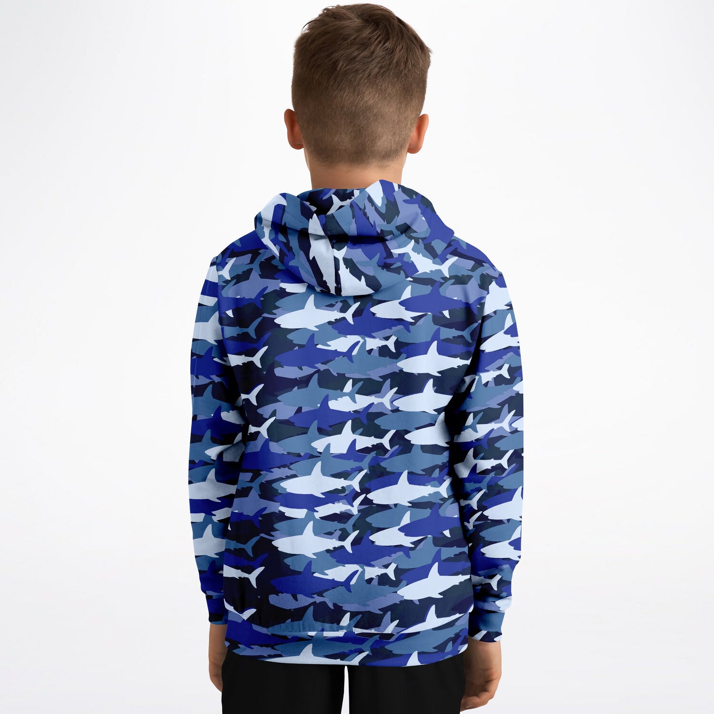 Kids Blue Shark Hoodie – Cozy Cotton Fleece or Lightweight Sports Fabric