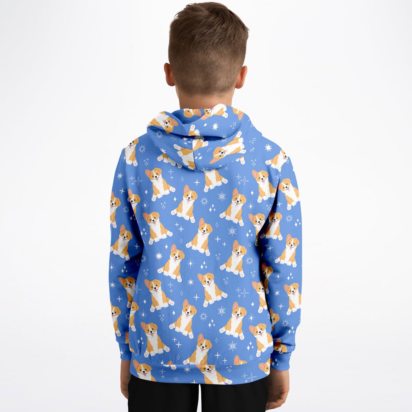 Kids Corgi Dog Hoodie – Cozy Cotton Fleece or Lightweight Sports Fabric