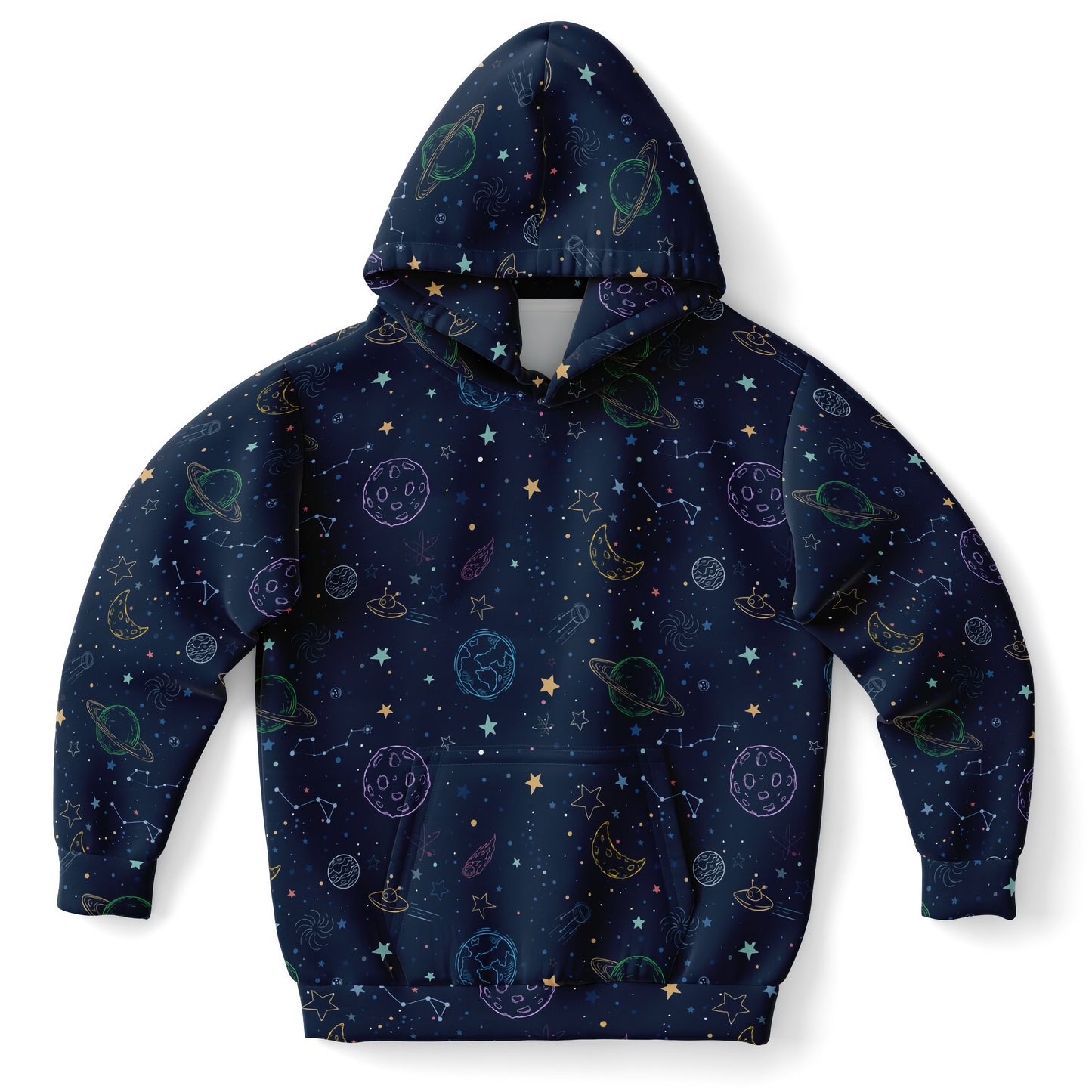 Kids Colorful Galaxy Space Hoodie – Cozy Cotton Fleece or Lightweight Sports Fabric
