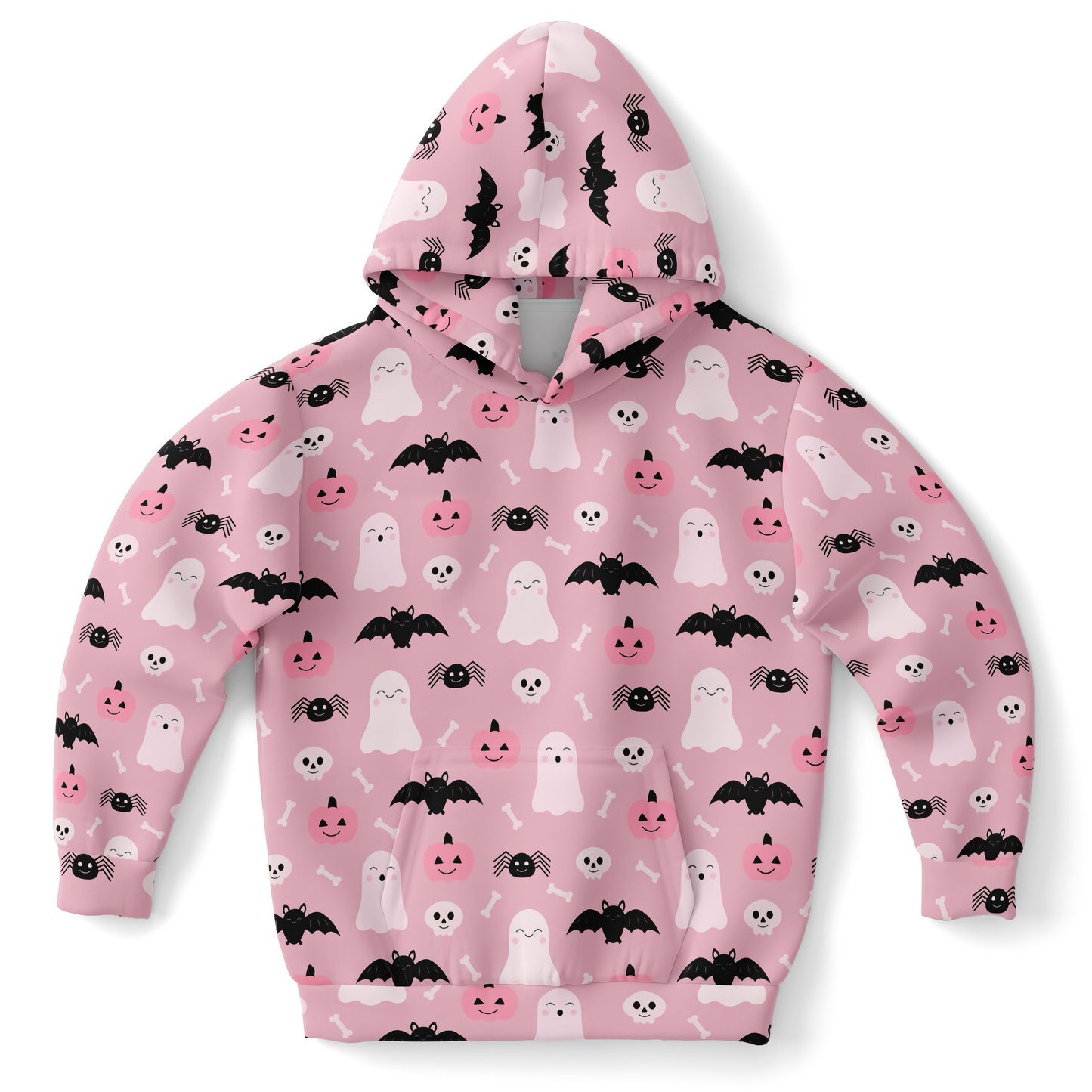 Girls Cute Ghost And Bats Pink Halloween Hoodie – Cozy Cotton Fleece or Lightweight Sports Fabric