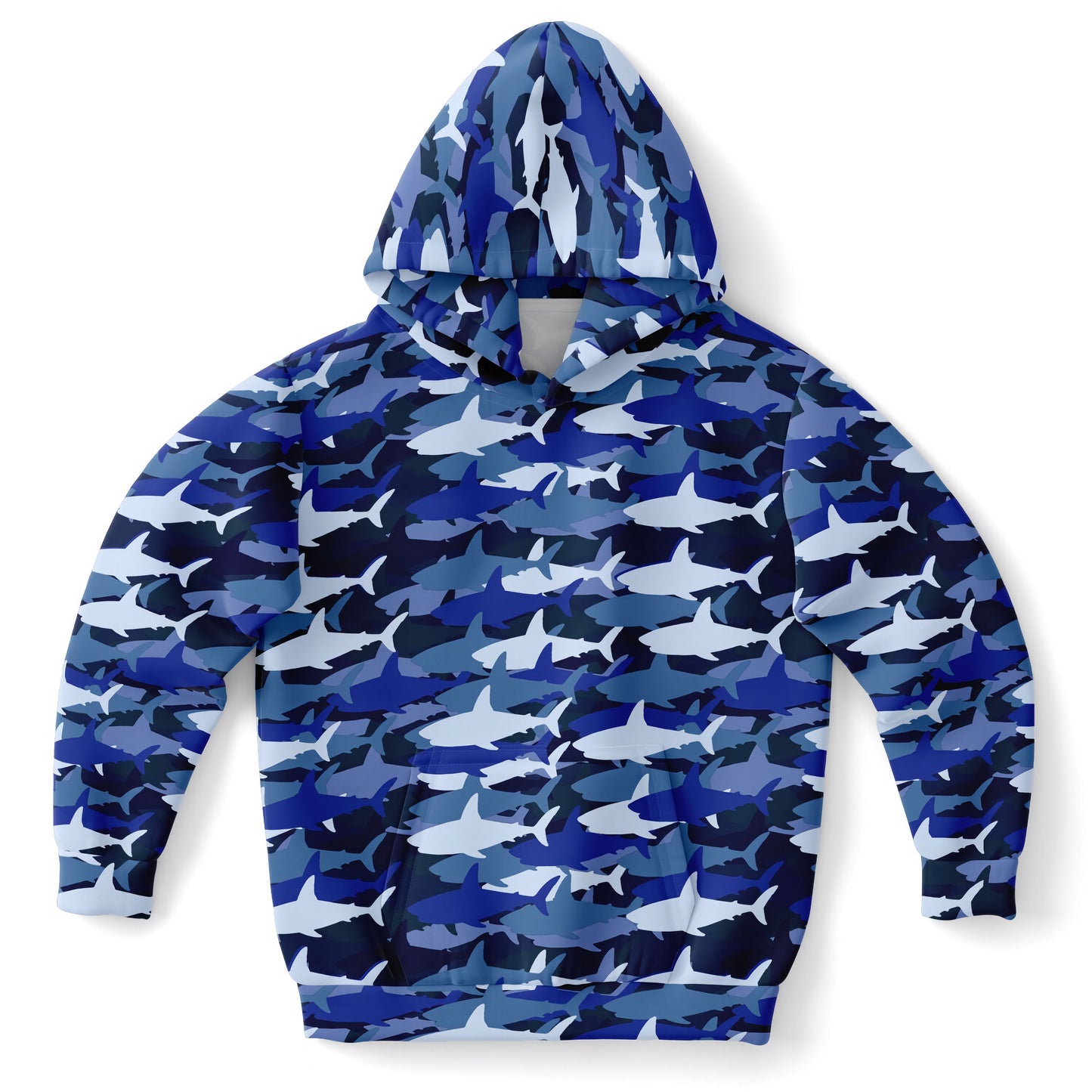 Kids Blue Shark Hoodie – Cozy Cotton Fleece or Lightweight Sports Fabric