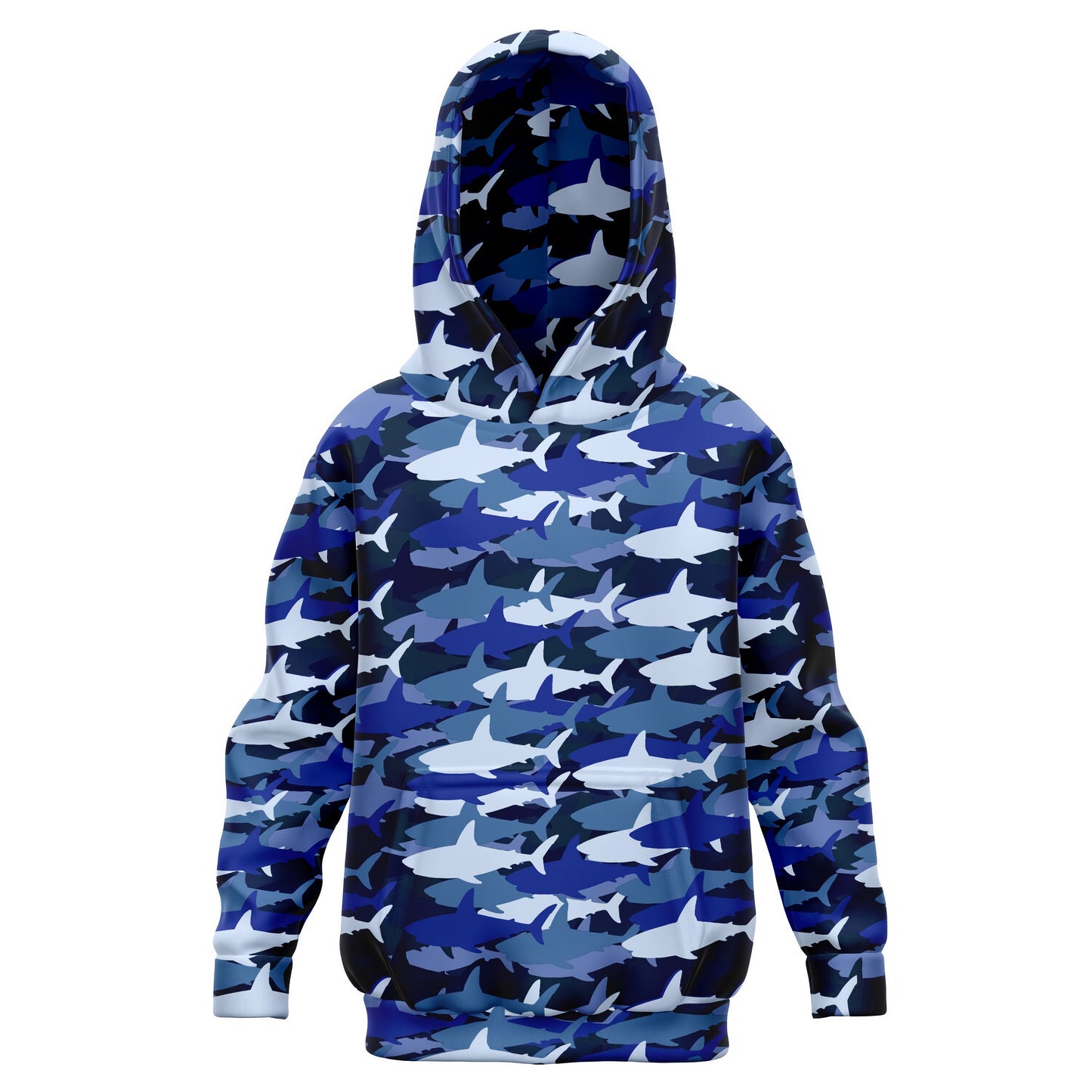 Kids Blue Shark Hoodie – Cozy Cotton Fleece or Lightweight Sports Fabric