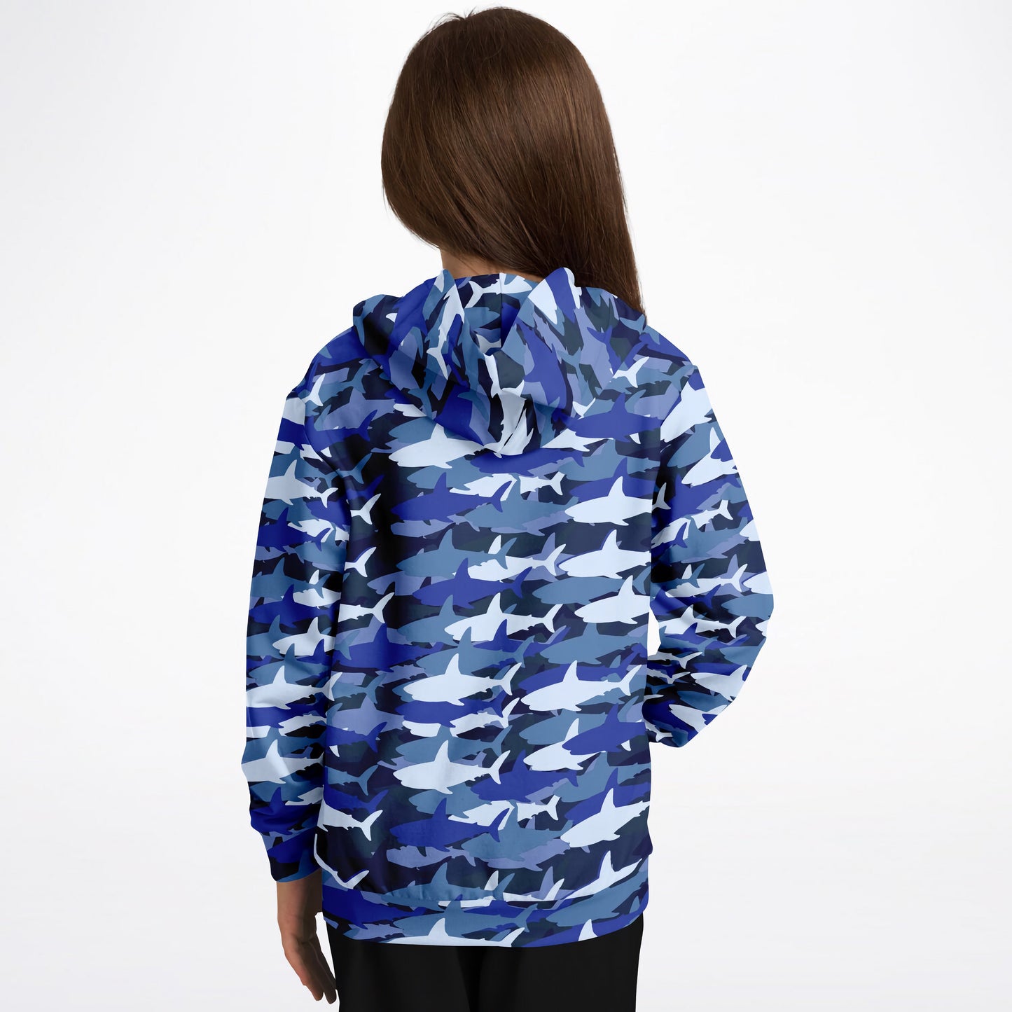 Kids Blue Shark Hoodie – Cozy Cotton Fleece or Lightweight Sports Fabric