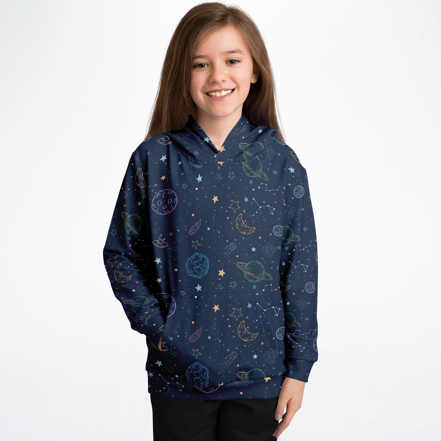 Kids Colorful Galaxy Space Hoodie – Cozy Cotton Fleece or Lightweight Sports Fabric