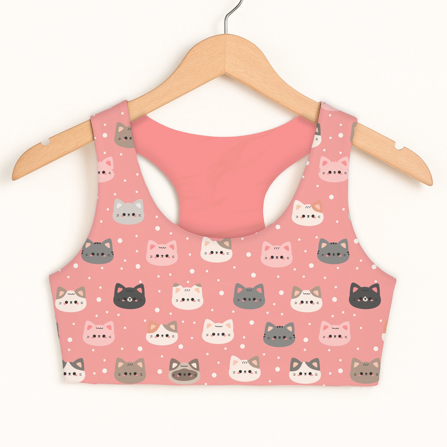 Girls Pink Cat Sports Bra — Quick Drying, Double Layered Comfort