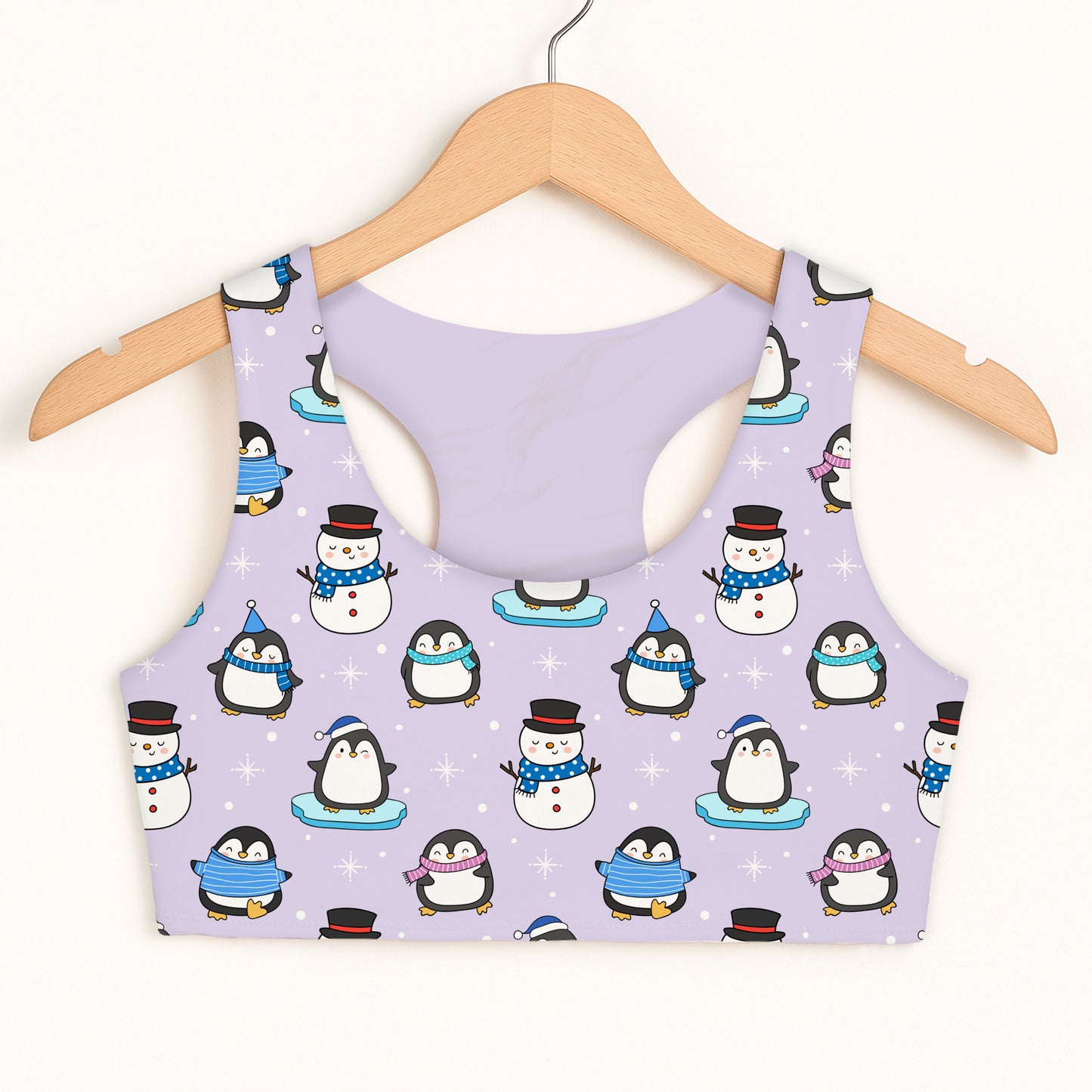 Girls Purple Penguin Sports Bra — Quick Drying, Double Layered Comfort