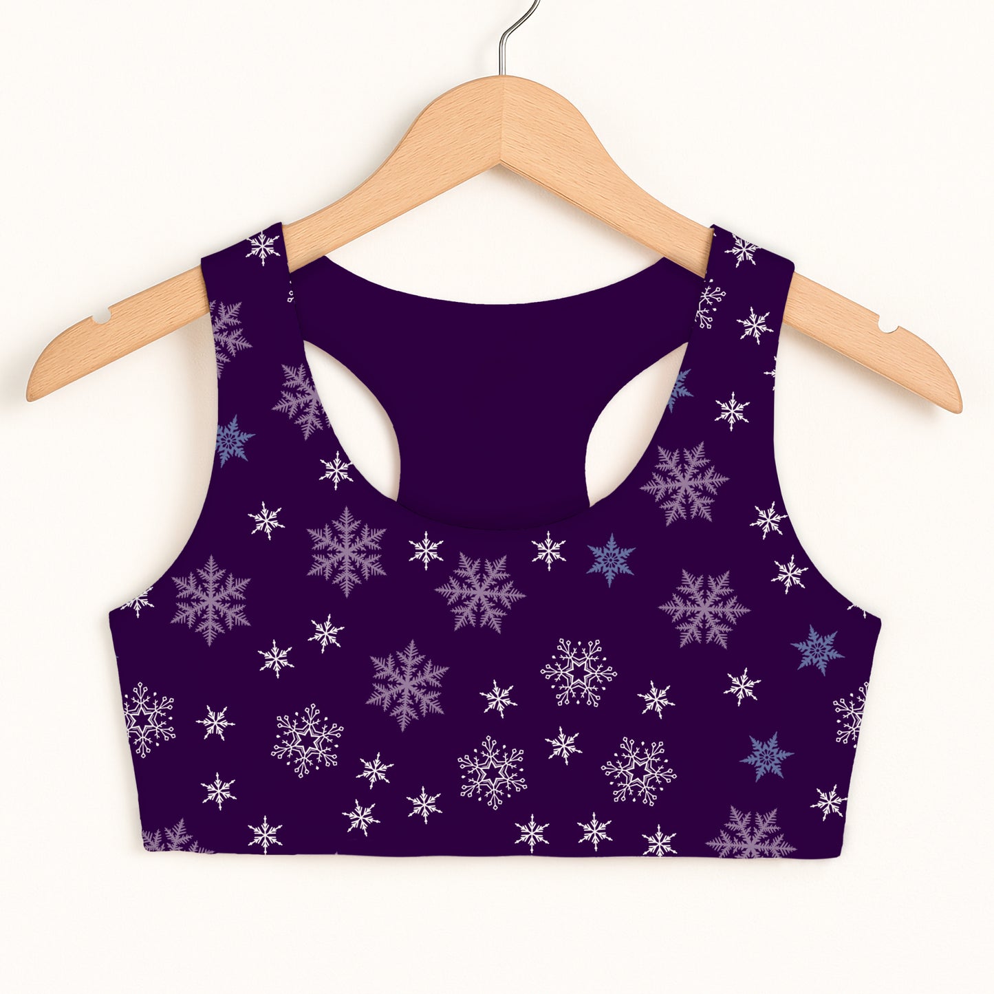 Girls Purple Snowflakes Christmas Sports Bra