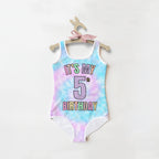 Girls Tie Dye Custom Age It's My Birthday Swimsuit