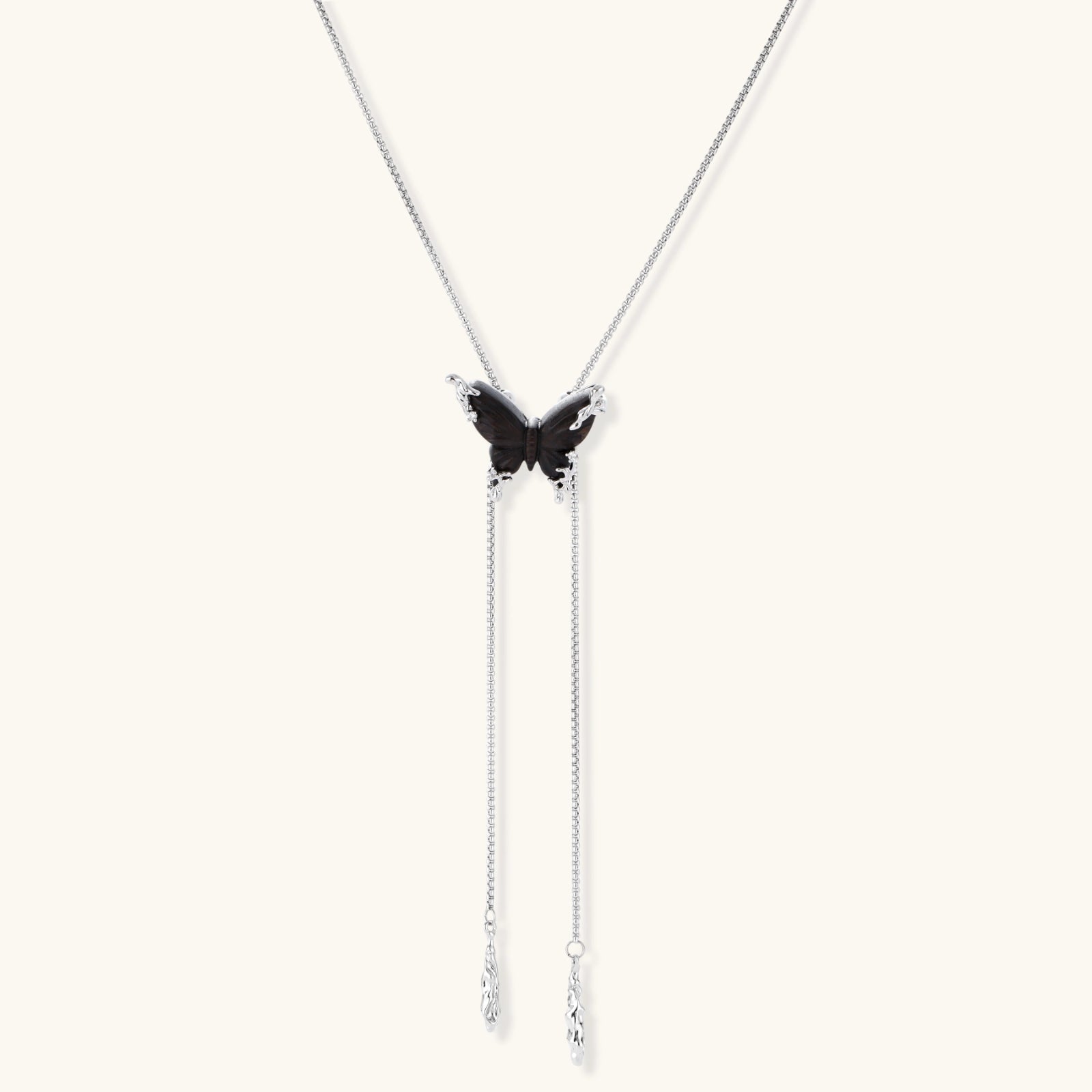 Metamorphosis Butterfly Necklace - Carved Ebony Wood & Sparkling Zirconia