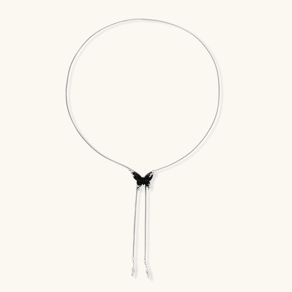 Metamorphosis Butterfly Necklace - Carved Ebony Wood & Sparkling Zirconia