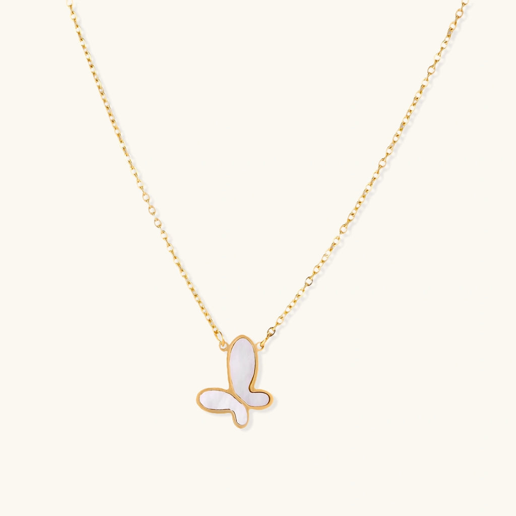 Mother of Pearl Butterfly Necklace - 18K Gold Plated Stainless Steel