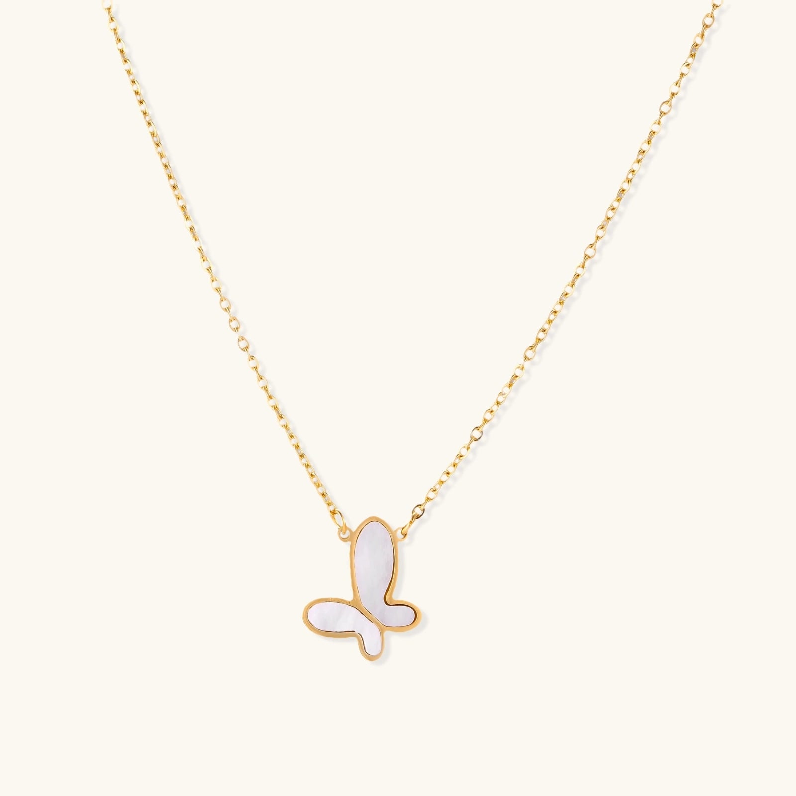 Mother of Pearl Butterfly Necklace - 18K Gold Plated Stainless Steel