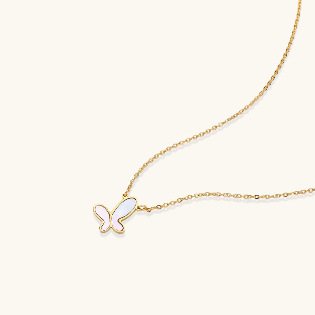 Mother of Pearl Butterfly Necklace - 18K Gold Plated Stainless Steel