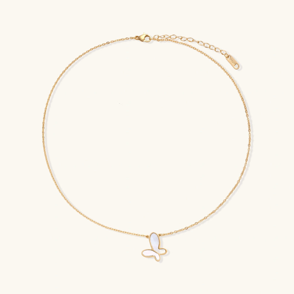 Mother of Pearl Butterfly Necklace - 18K Gold Plated Stainless Steel