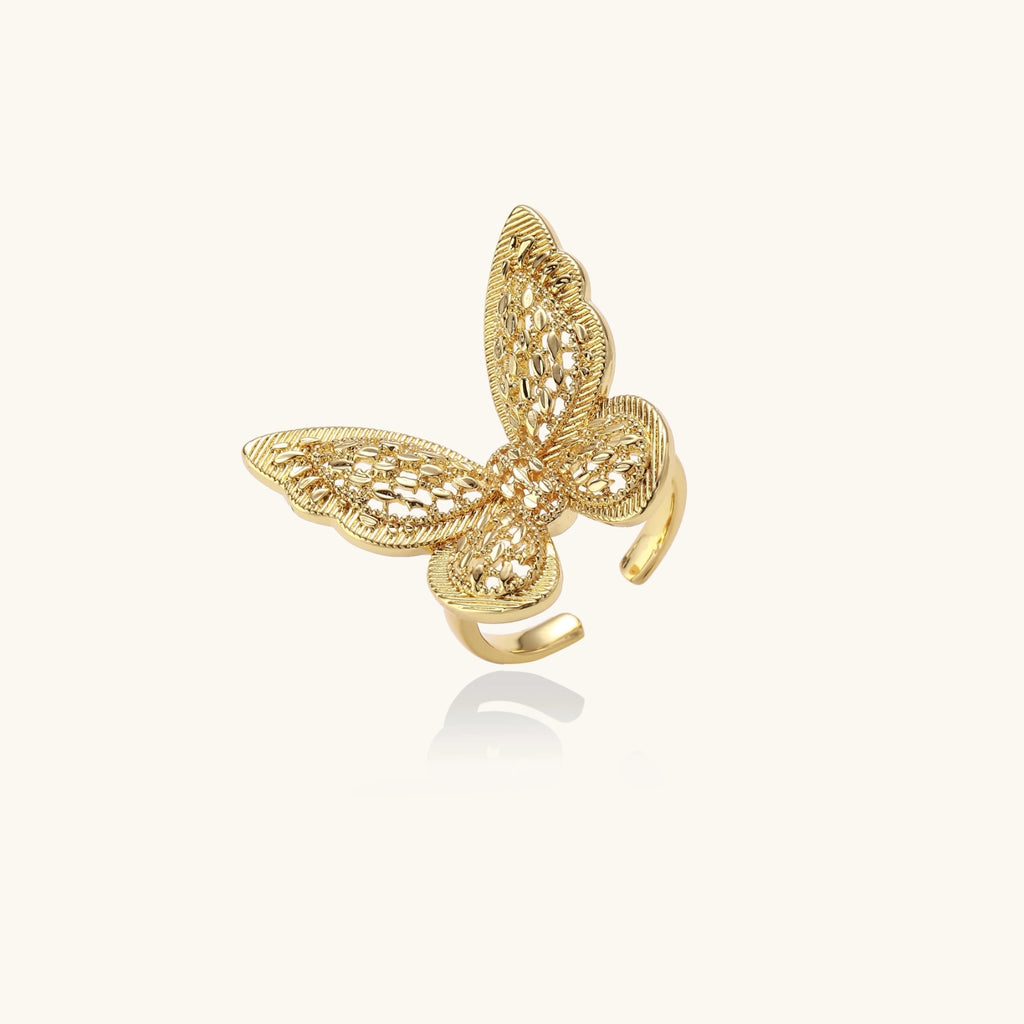 Golden Butterfly Ring - 18K Gold Plated Eco-Brass With Premium Cubic Zirconia