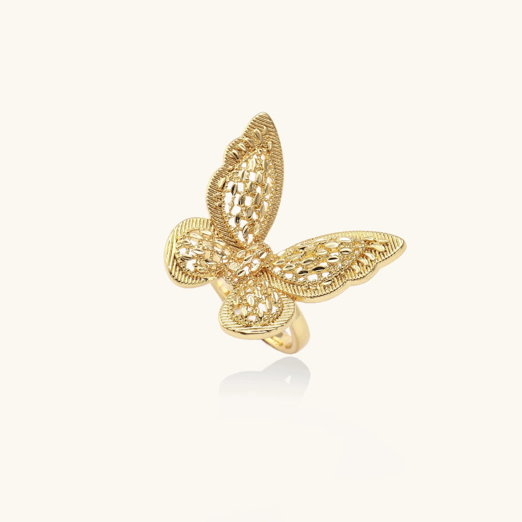 Golden Butterfly Ring - 18K Gold Plated Eco-Brass With Premium Cubic Zirconia