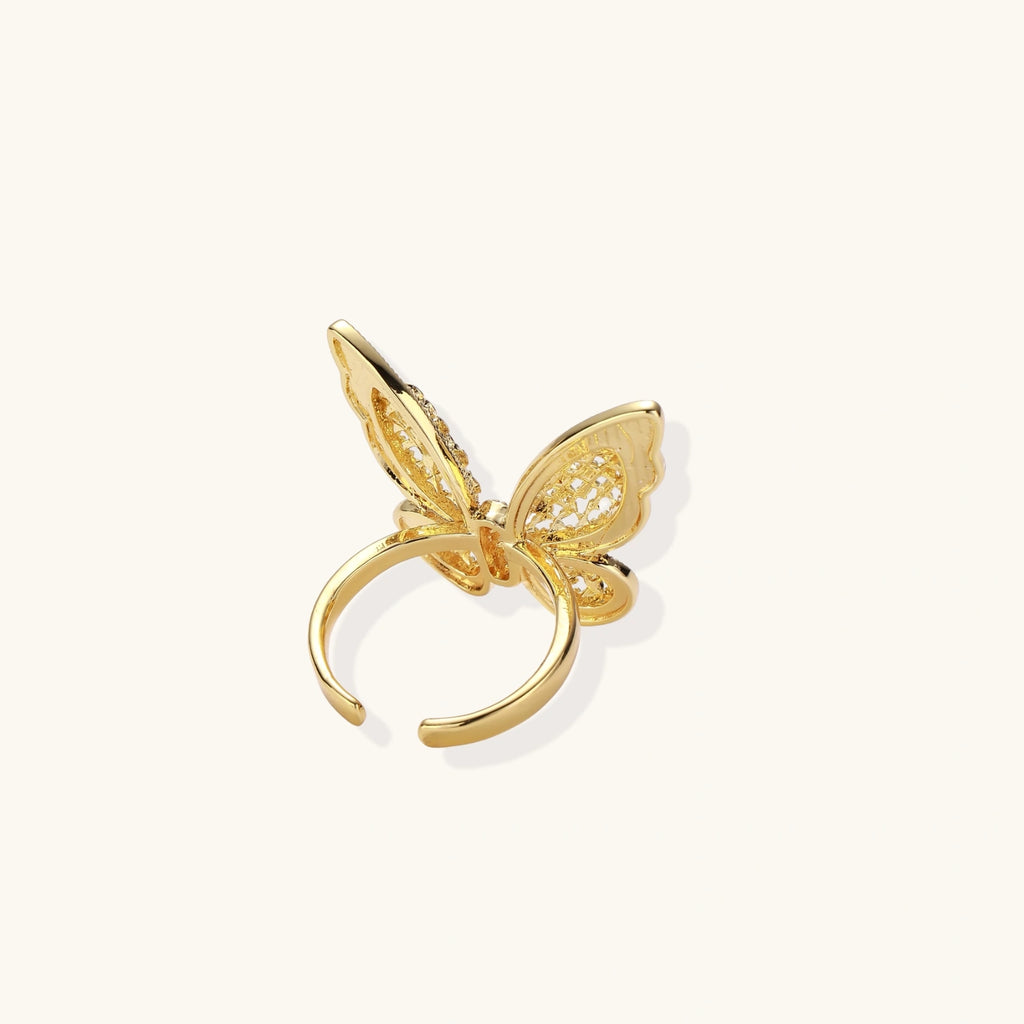 Golden Butterfly Ring - 18K Gold Plated Eco-Brass With Premium Cubic Zirconia