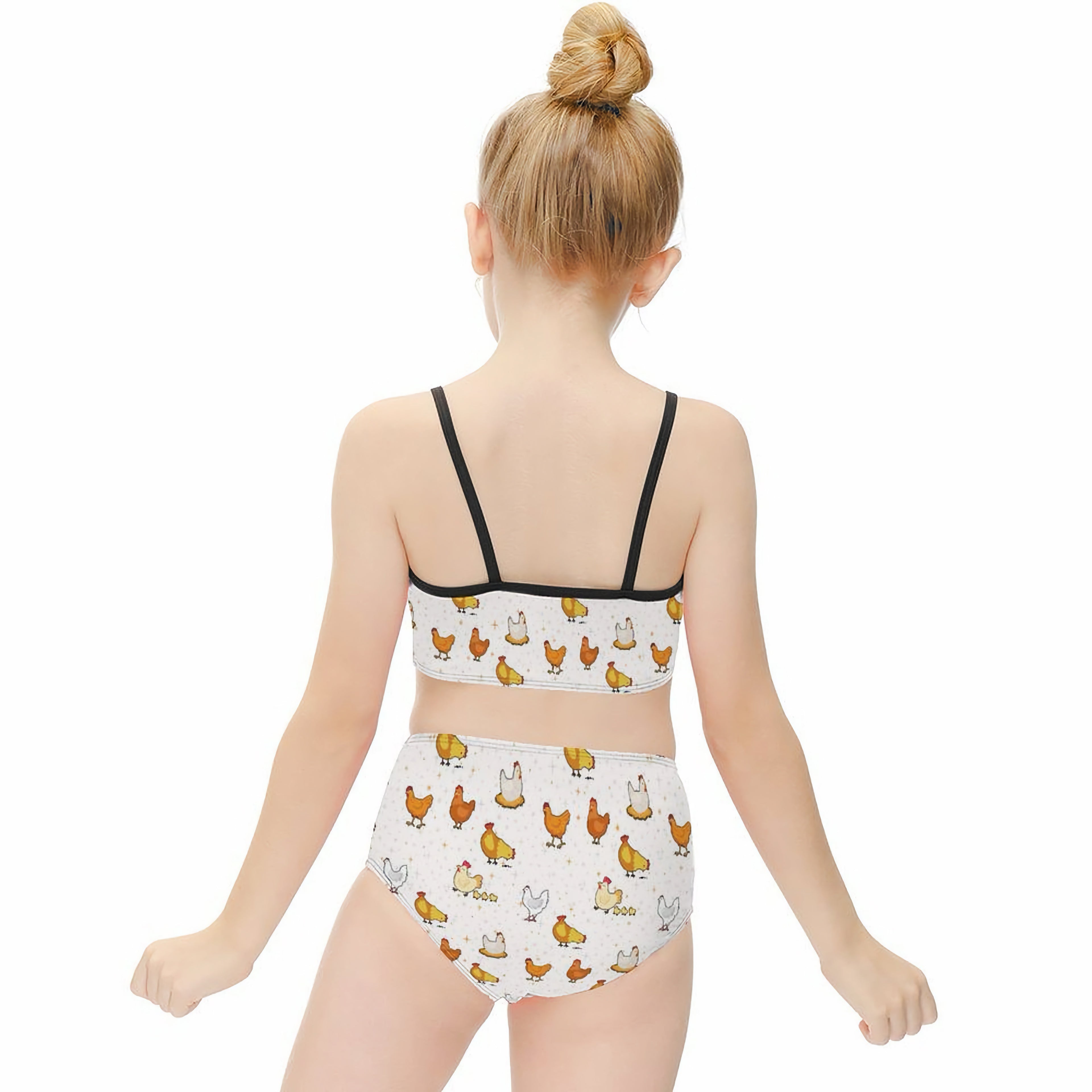 Girls Chicken Pattern Two Piece Quick Drying Swimsuit