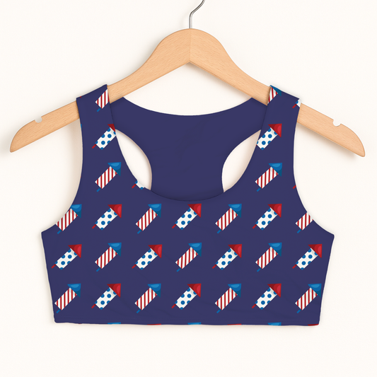 Girls 4th of July Fireworks Sports Bra — Quick Drying, Double Layered Comfort