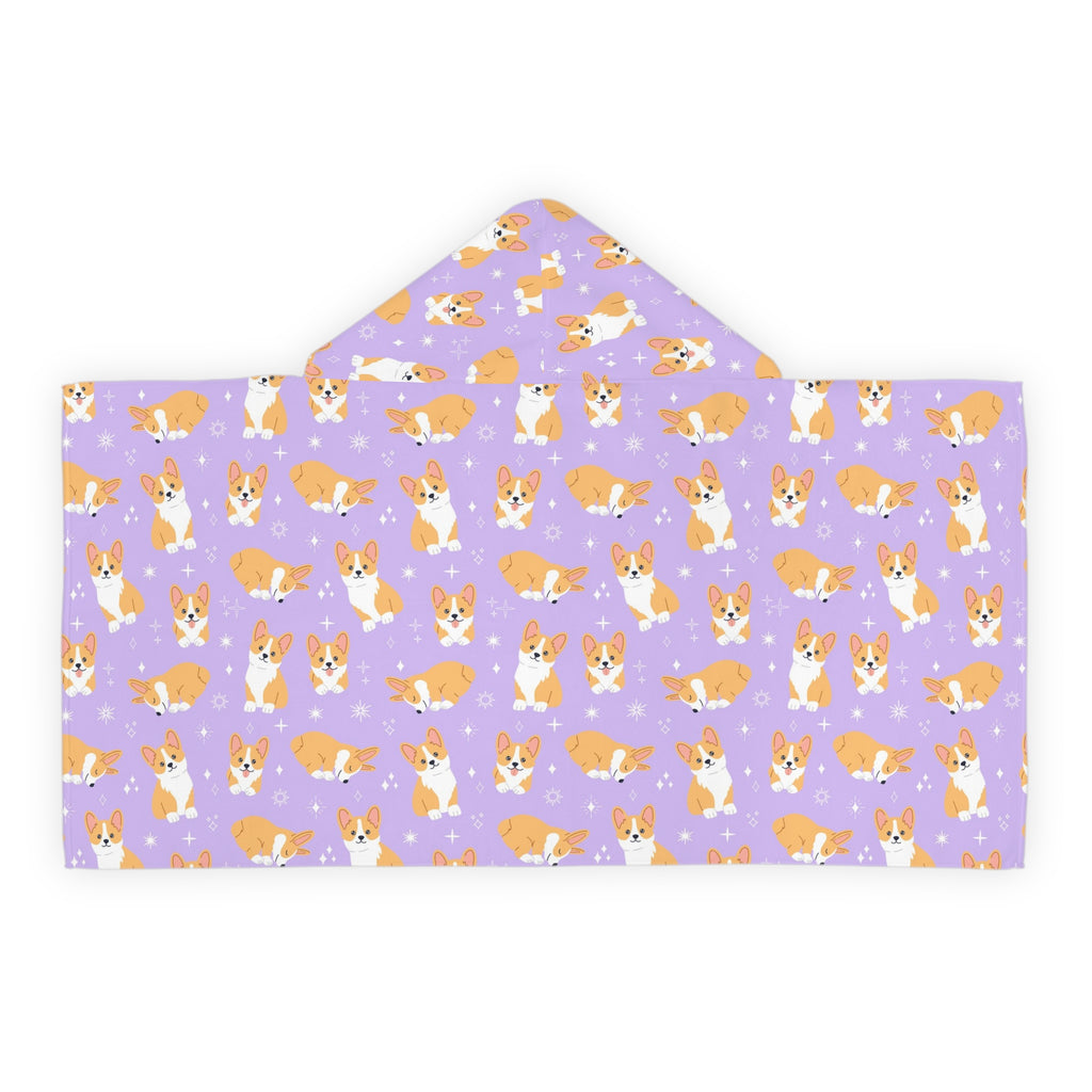 Girls Purple Corgi Dog Hooded Towel – Soft & Absorbent Bath & Beach Wrap