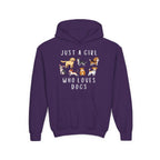 Girls 'Just a Girl Who Loves Dogs' Cozy Pullover Hoodie – Cute & Comfy Gift for Animal-Loving Kids