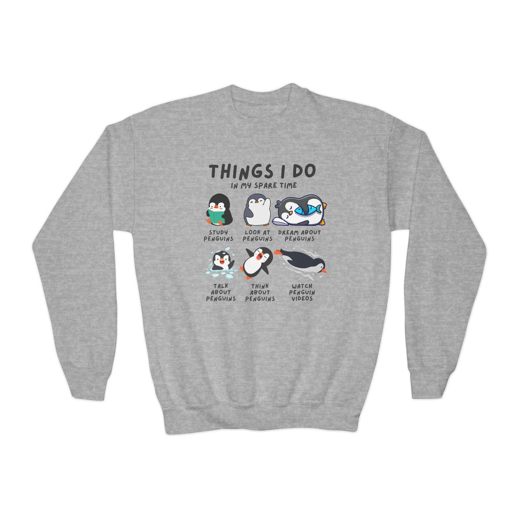 Kids’ “Things I Do In My Spare Time” Penguin Sweatshirt - Cozy, Playful, and Stylish Youth Clothing