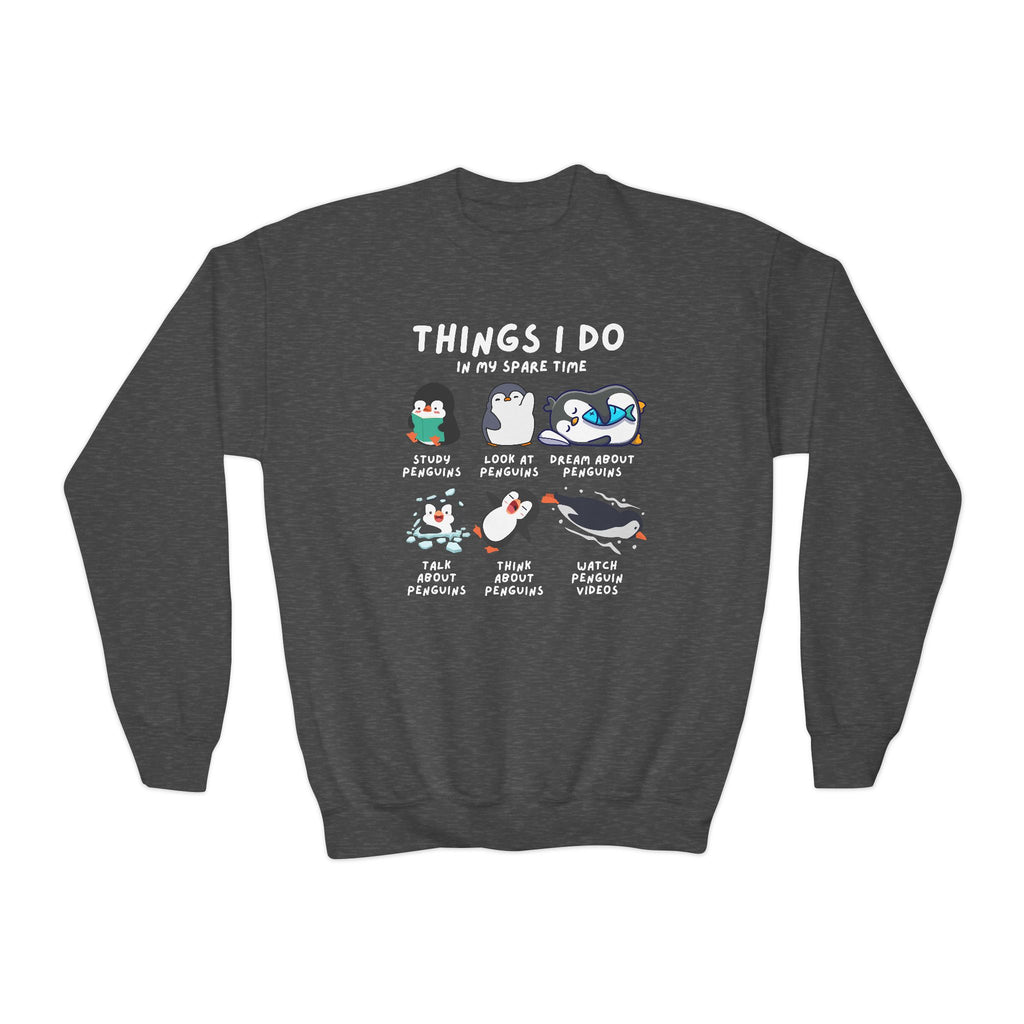Kids’ “Things I Do In My Spare Time” Penguin Sweatshirt - Cozy, Playful, and Stylish Youth Clothing