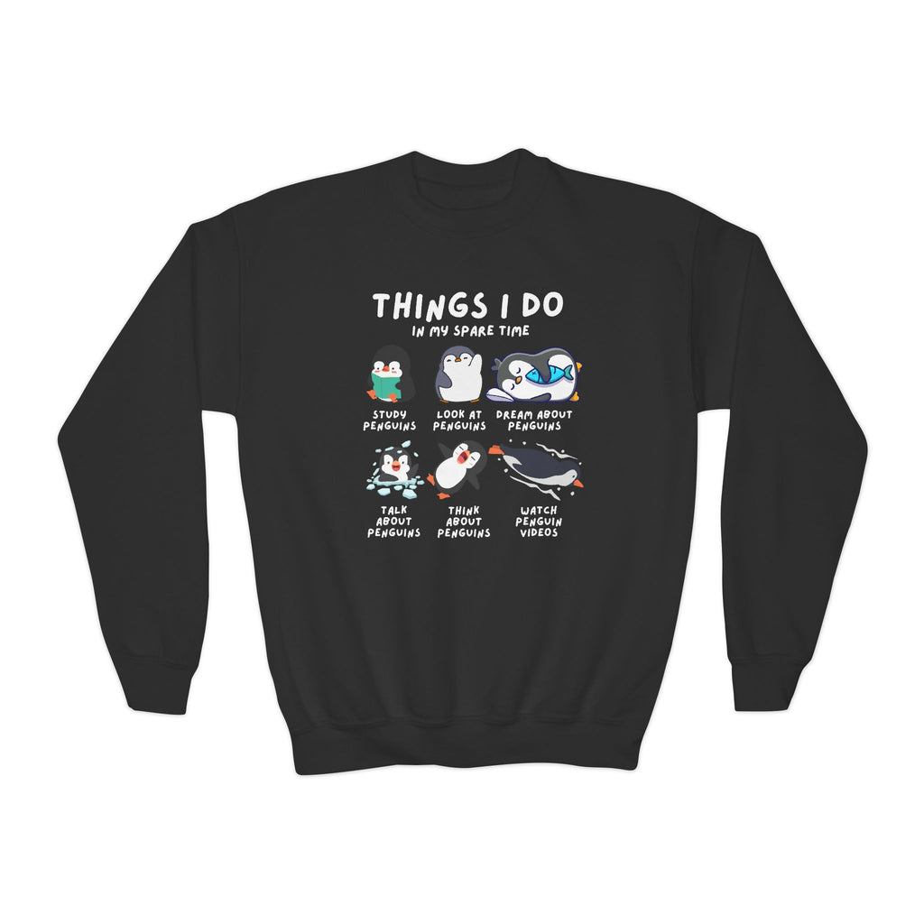 Kids’ “Things I Do In My Spare Time” Penguin Sweatshirt - Cozy, Playful, and Stylish Youth Clothing