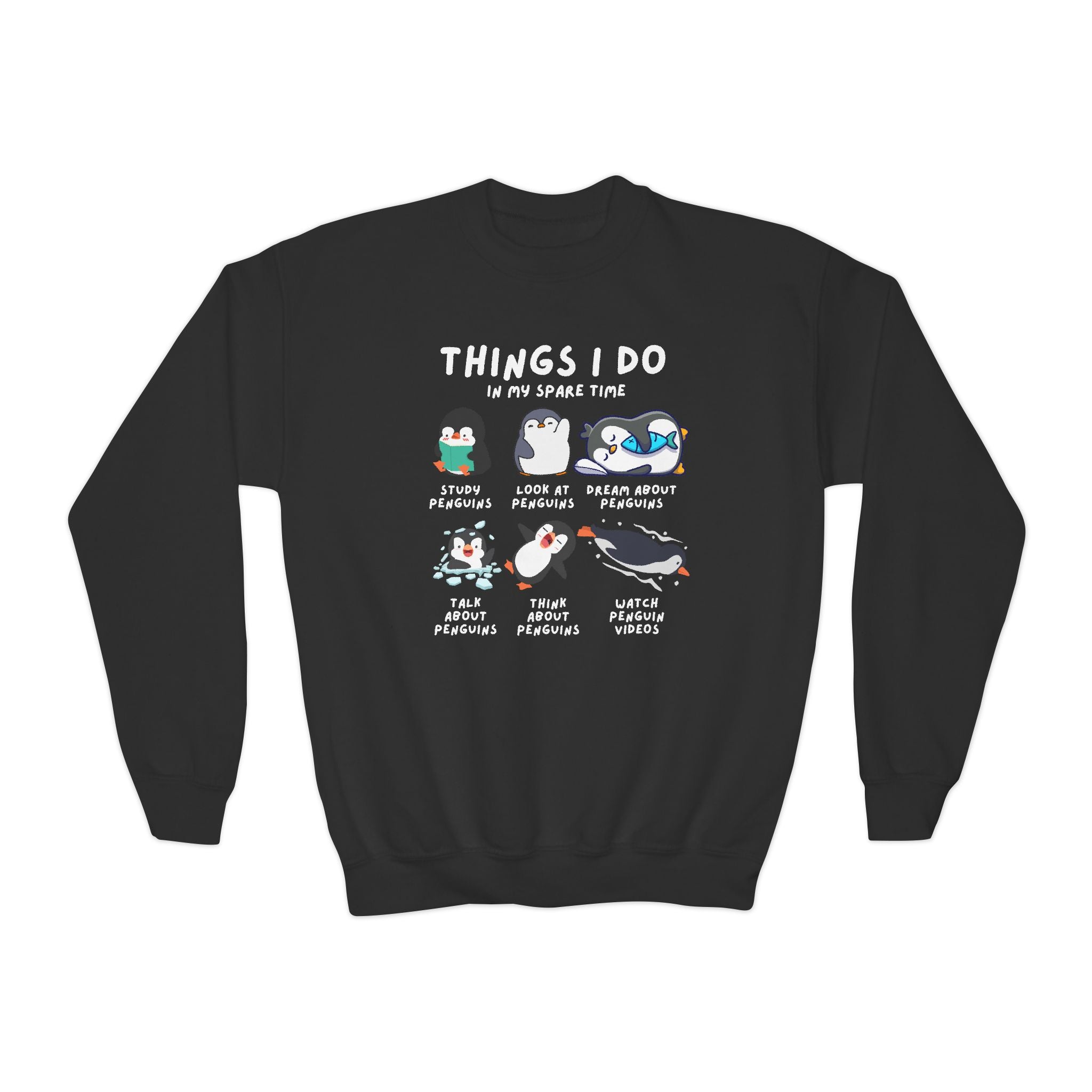 Kids’ “Things I Do In My Spare Time” Penguin Sweatshirt - Cozy, Playful, and Stylish Youth Clothing