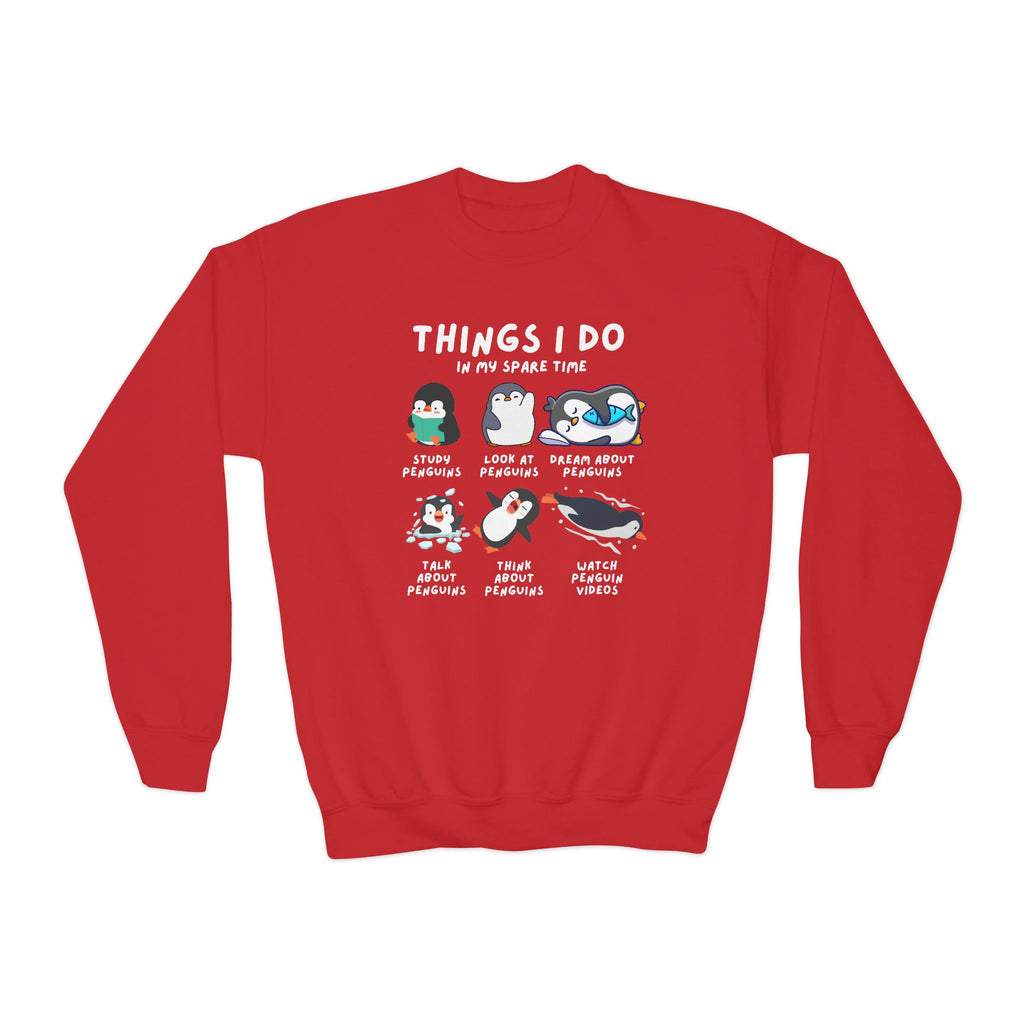 Kids’ “Things I Do In My Spare Time” Penguin Sweatshirt - Cozy, Playful, and Stylish Youth Clothing
