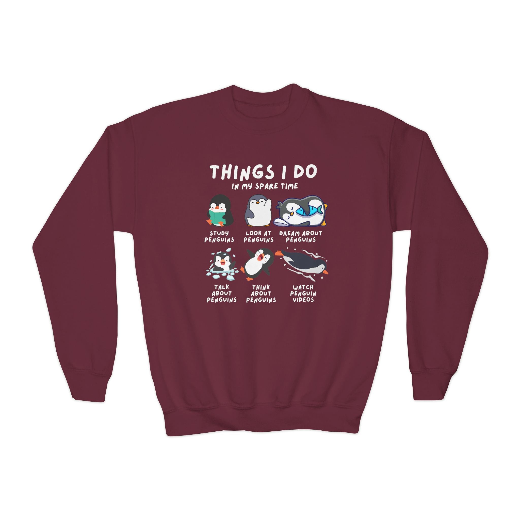 Kids’ “Things I Do In My Spare Time” Penguin Sweatshirt - Cozy, Playful, and Stylish Youth Clothing