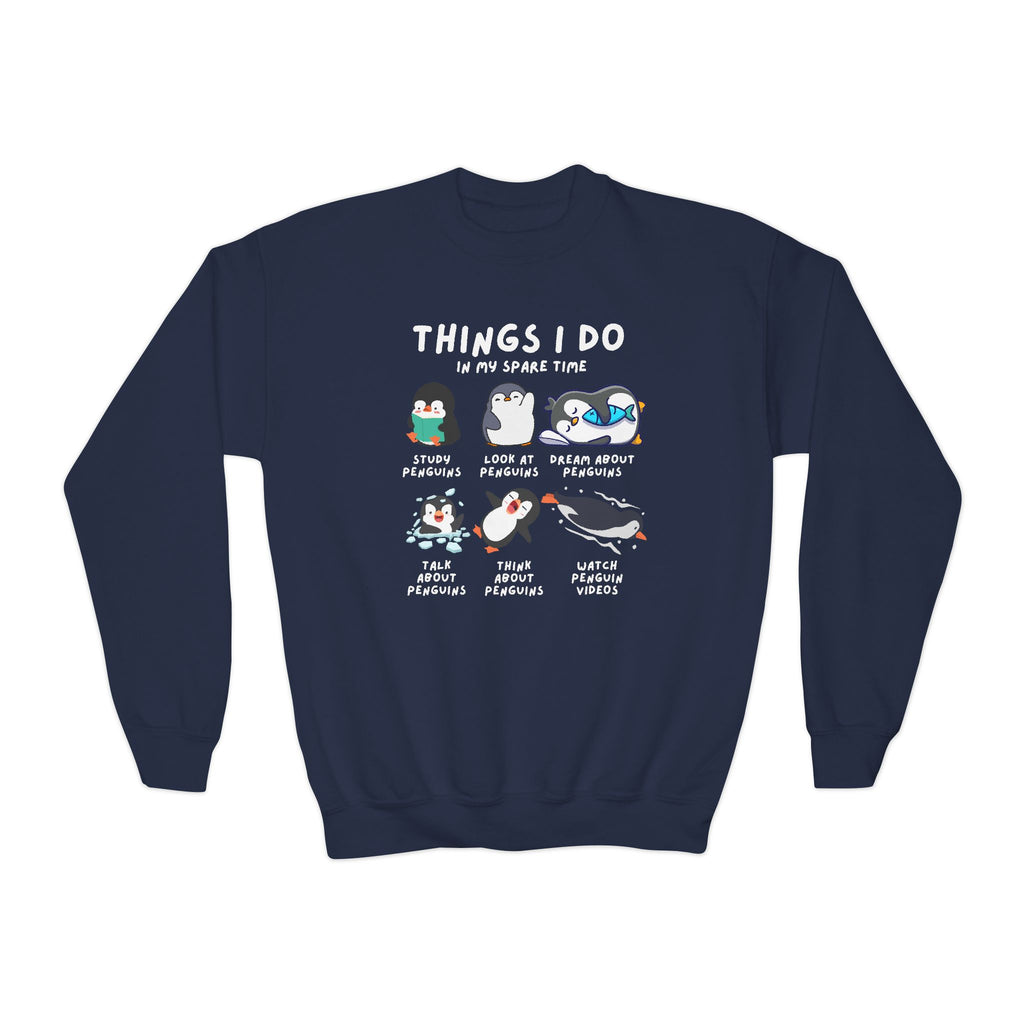 Kids’ “Things I Do In My Spare Time” Penguin Sweatshirt - Cozy, Playful, and Stylish Youth Clothing