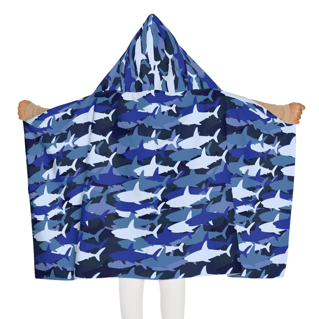 Kids blue shark hooded towel soft and absorbent cotton wrap with shark pattern for bath and beach use