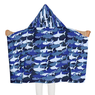 Kids blue shark hooded towel soft and absorbent cotton wrap with shark pattern for bath and beach use