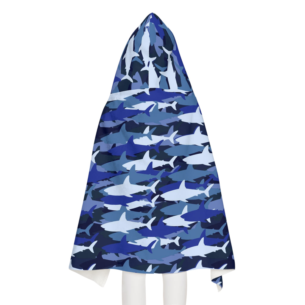 Kids blue shark hooded towel soft and absorbent blue and white shark camouflage bath and beach wrap