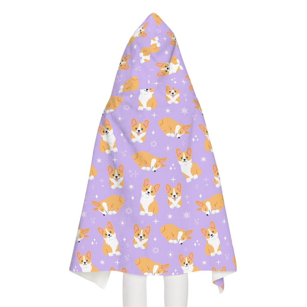 Girls Purple Corgi Dog Hooded Towel – Soft & Absorbent Bath & Beach Wrap
